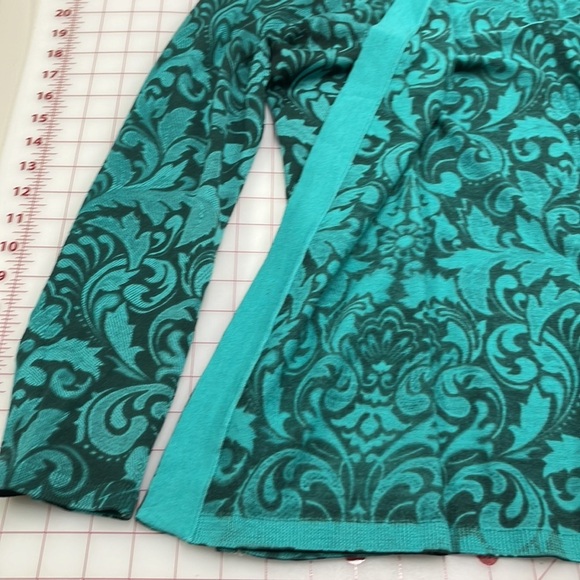 TALBOTS Merino Wool Open Front Teal/Evergreen Scroll Print Career Cardigan SZ XL - Picture 6 of 14